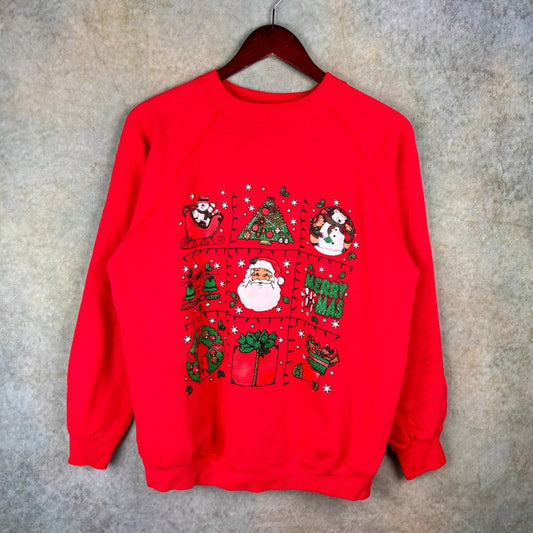 VTG 80s Christmas Holiday Raglan Sweatshirt L