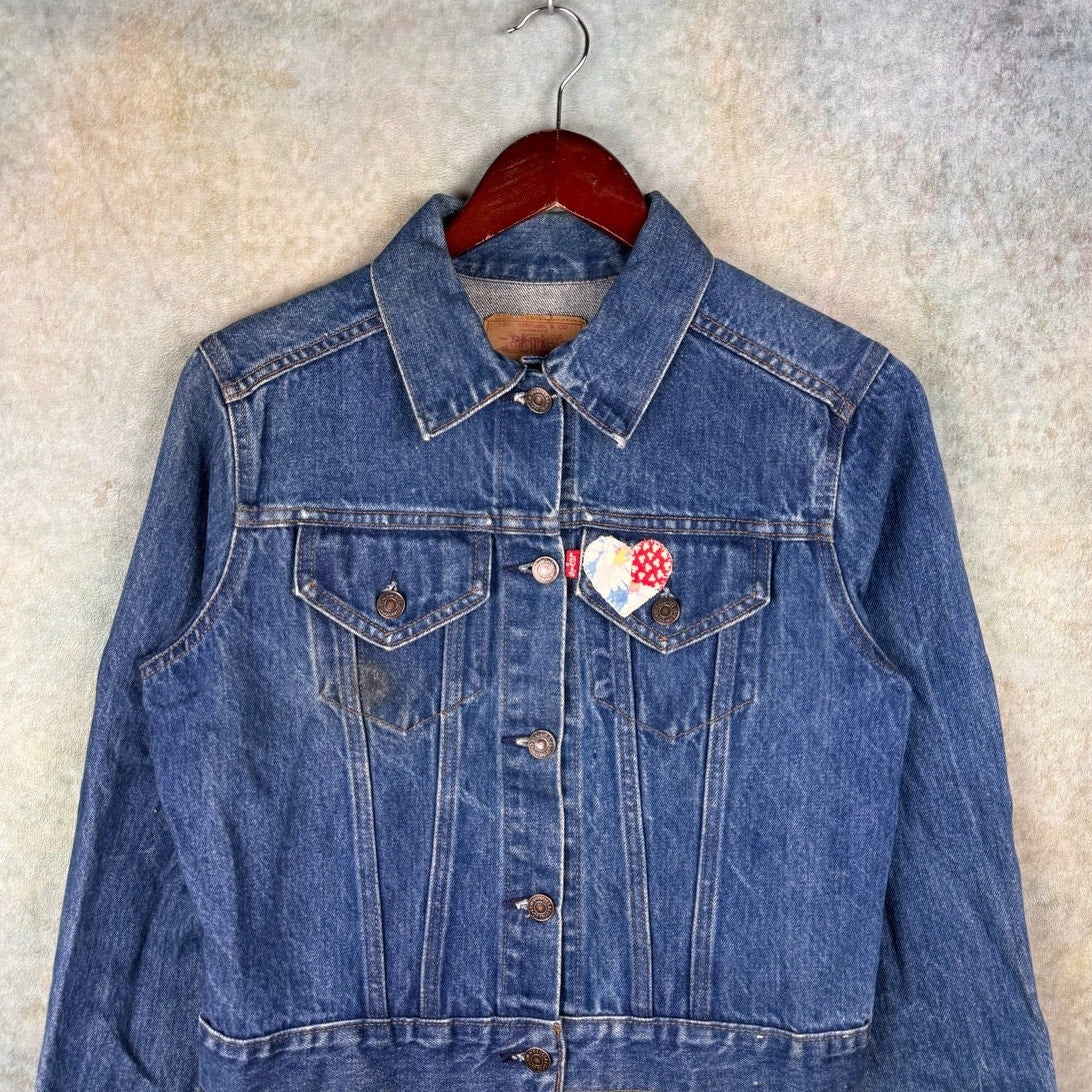 VTG 90s Levis Denim Patch Jacket Sz L