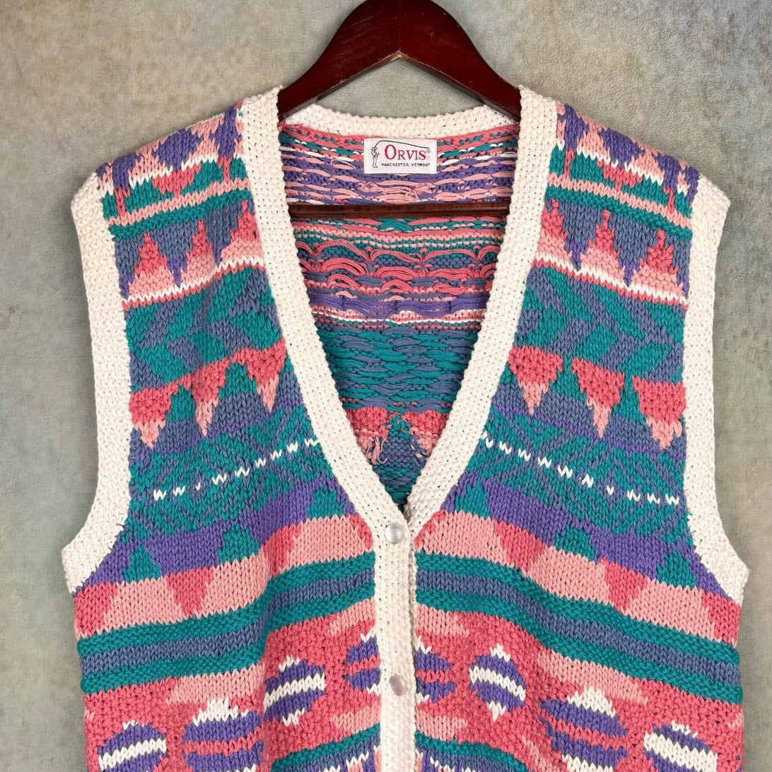 VTG 90s Striped Knit Cardigan Vest M