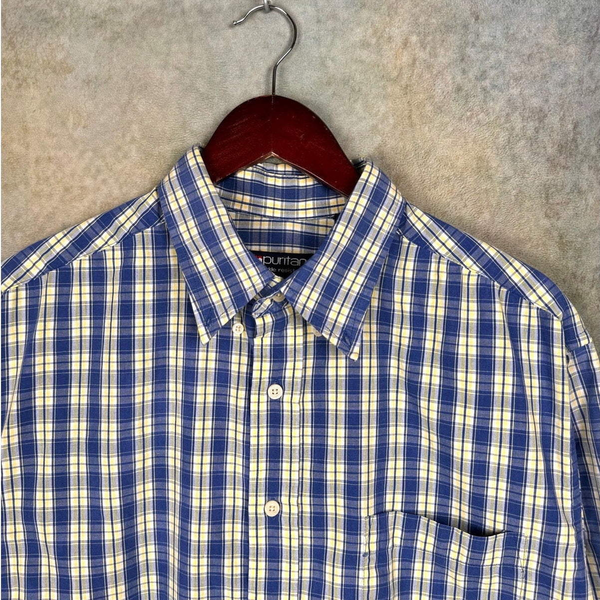 VTG 90s Puritan Plaid Short Sleeve Shirt L