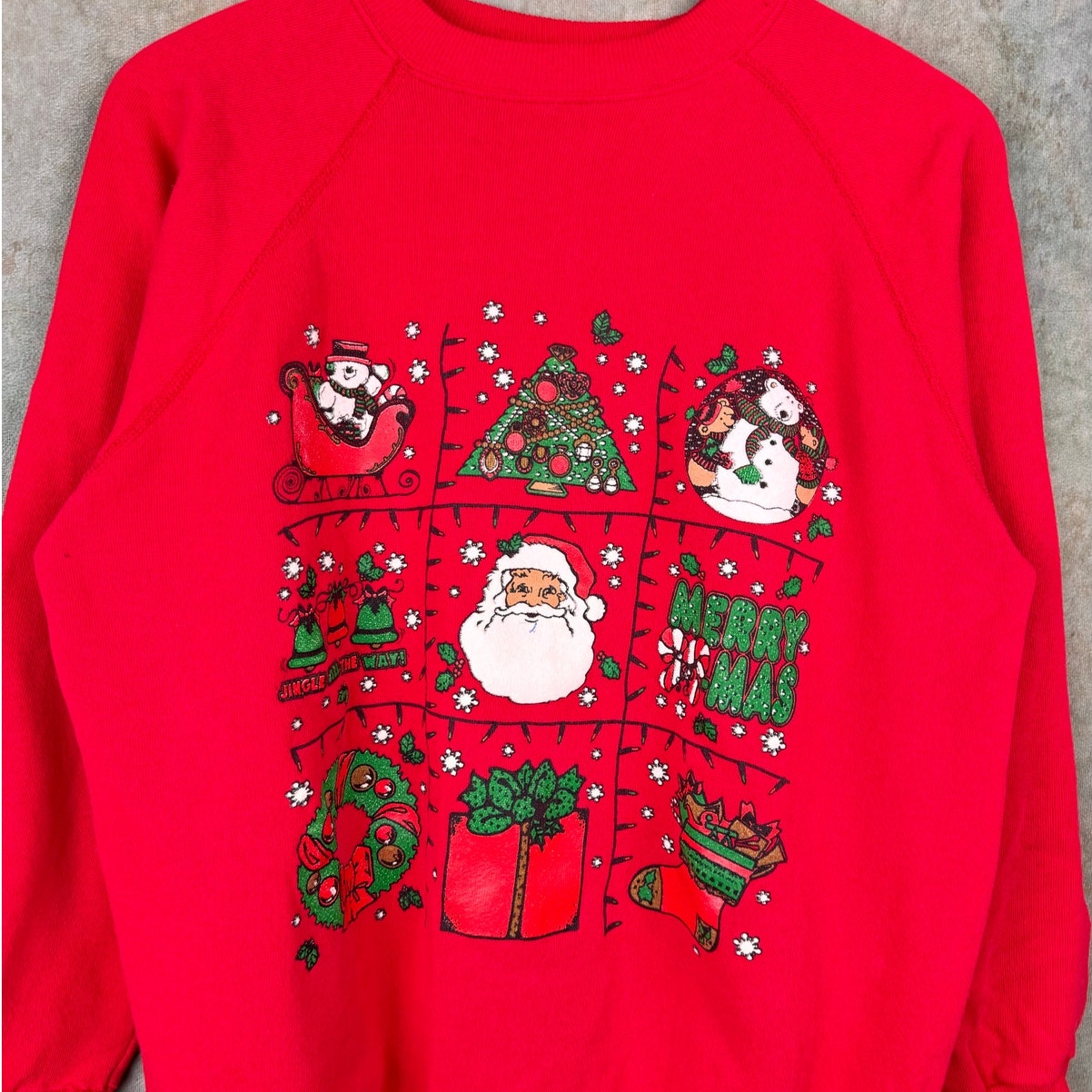 VTG 80s Christmas Holiday Raglan Sweatshirt L