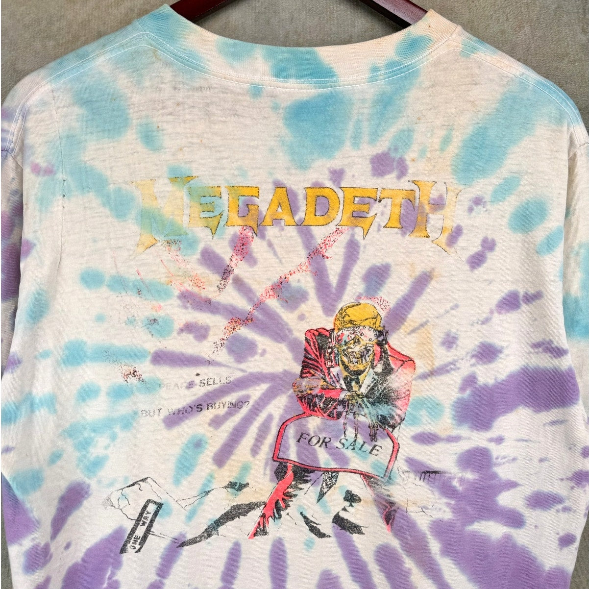 VINTAGE MEGADETH PEACE SELLS 1986 BAND T SHIRT SZ L SINGLE STITCH METAL TIE DYE