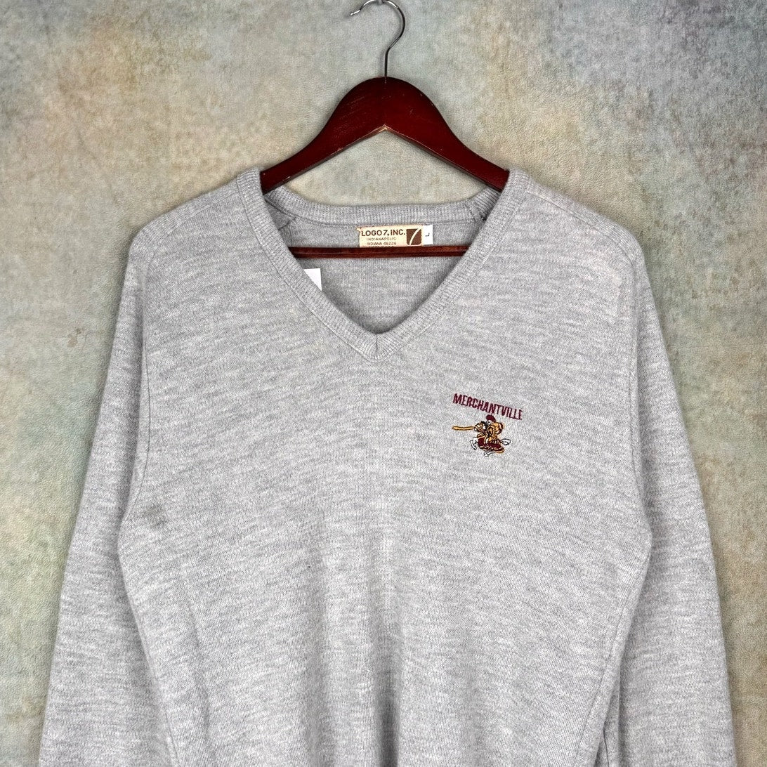 VTG 70s Logo 7 College Knit Sweater L