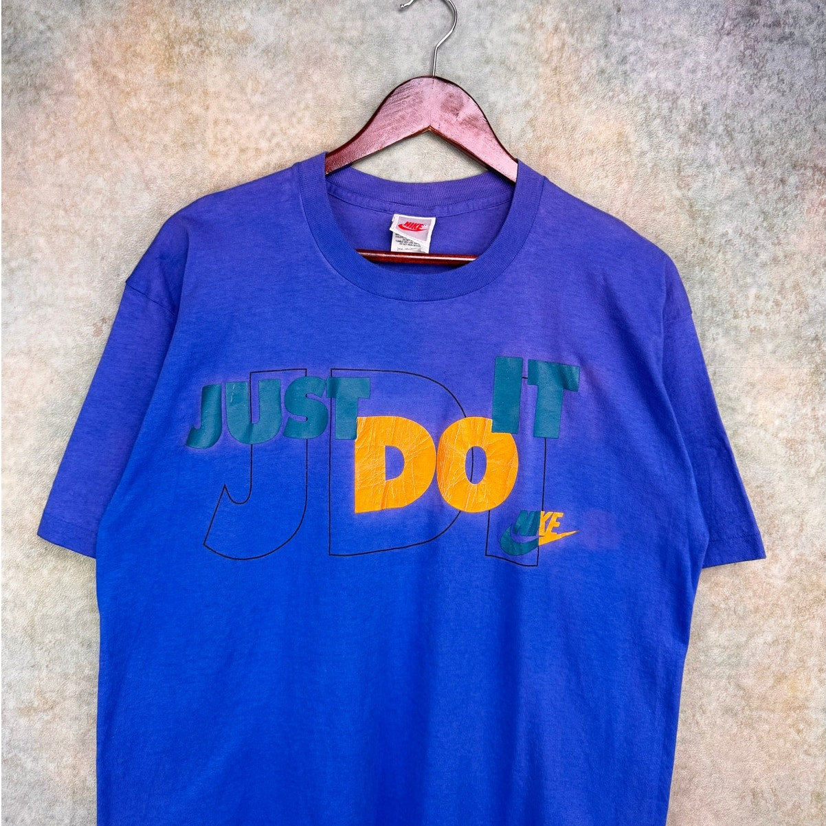 Vintage 80s Nike T Shirt Sz XL Blue Just Do It Logo Gray Tag USA Made Retro