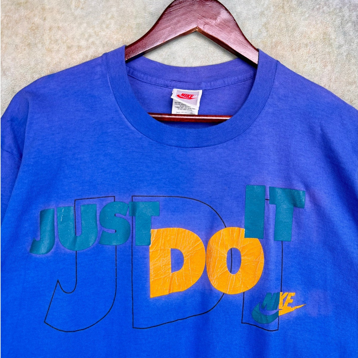 Vintage 80s Nike T Shirt Sz XL Blue Just Do It Logo Gray Tag USA Made Retro