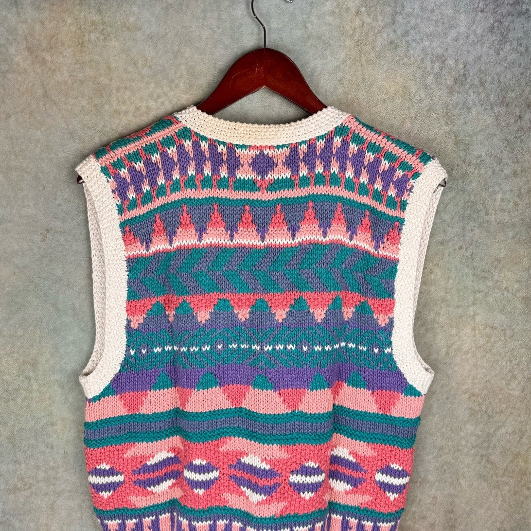VTG 90s Striped Knit Cardigan Vest M