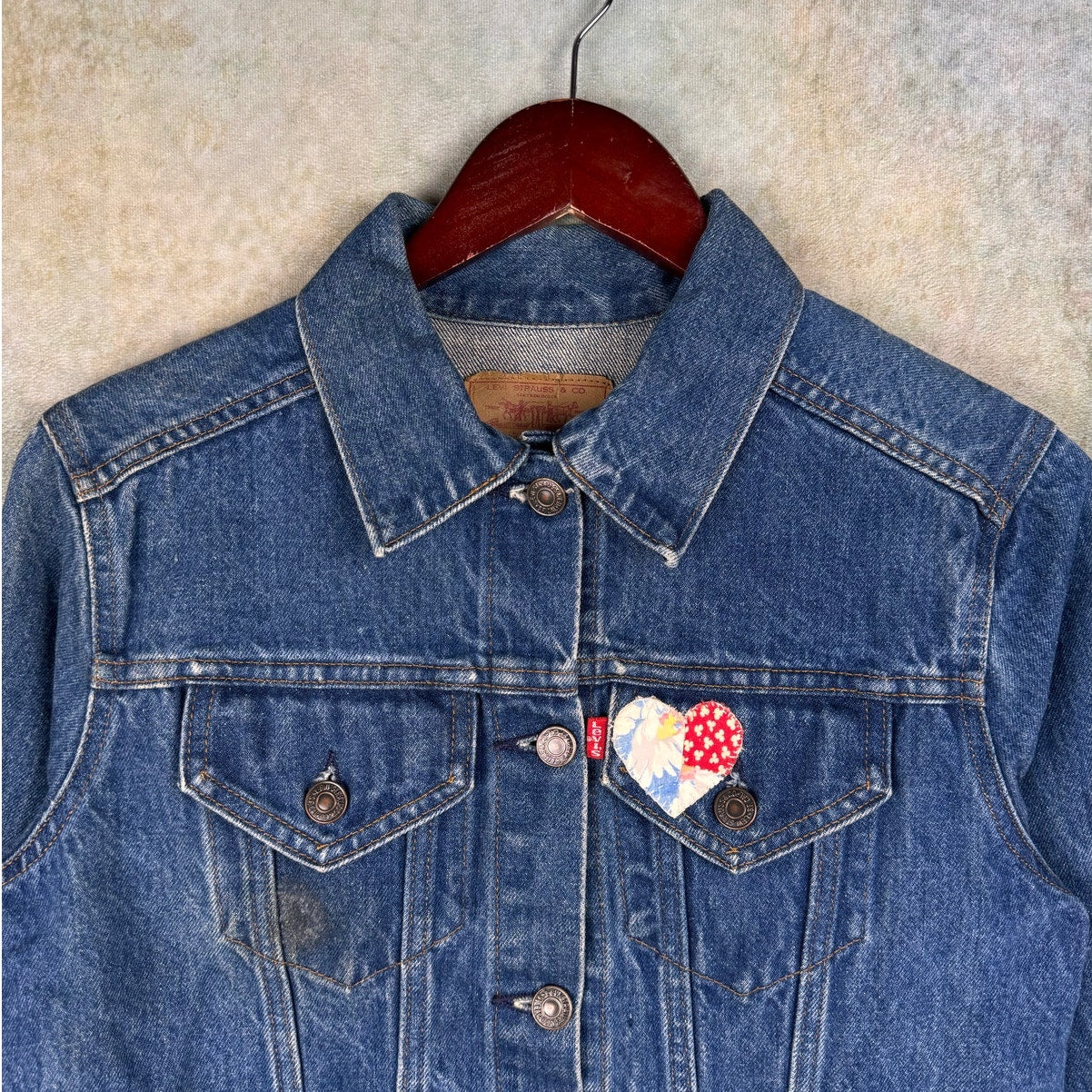 VTG 90s Levis Denim Patch Jacket Sz L