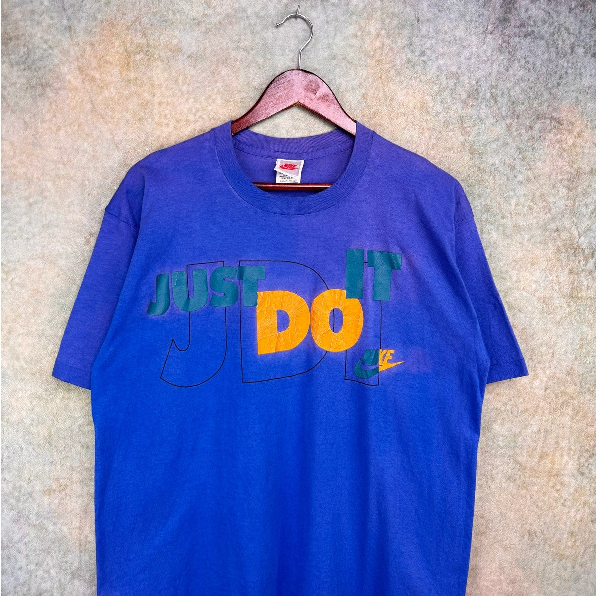 Vintage 80s Nike T Shirt Sz XL Blue Just Do It Logo Gray Tag USA Made Retro