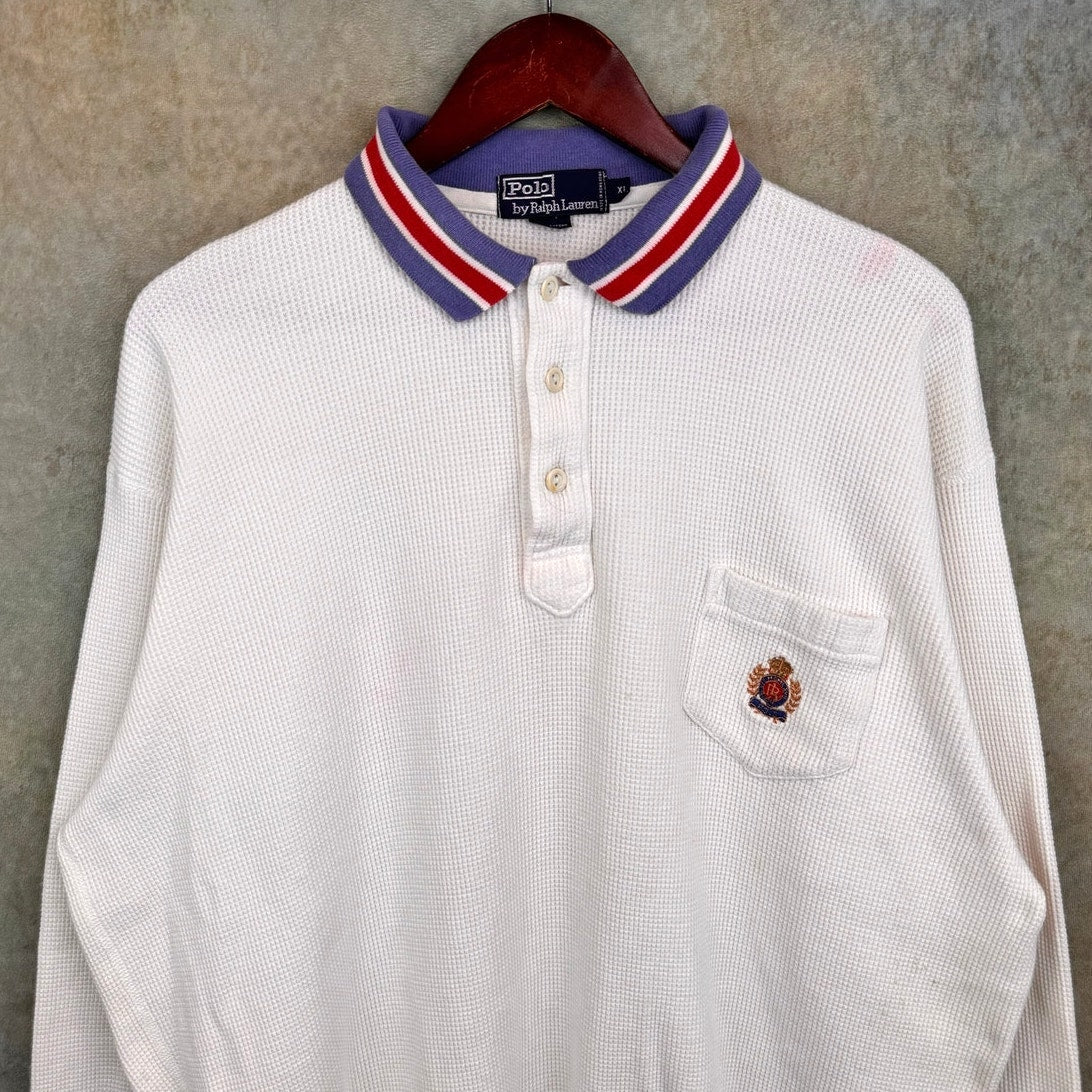 VTG 90s Polo Ralph Lauren Cookie Crest Thermal Shirt XL