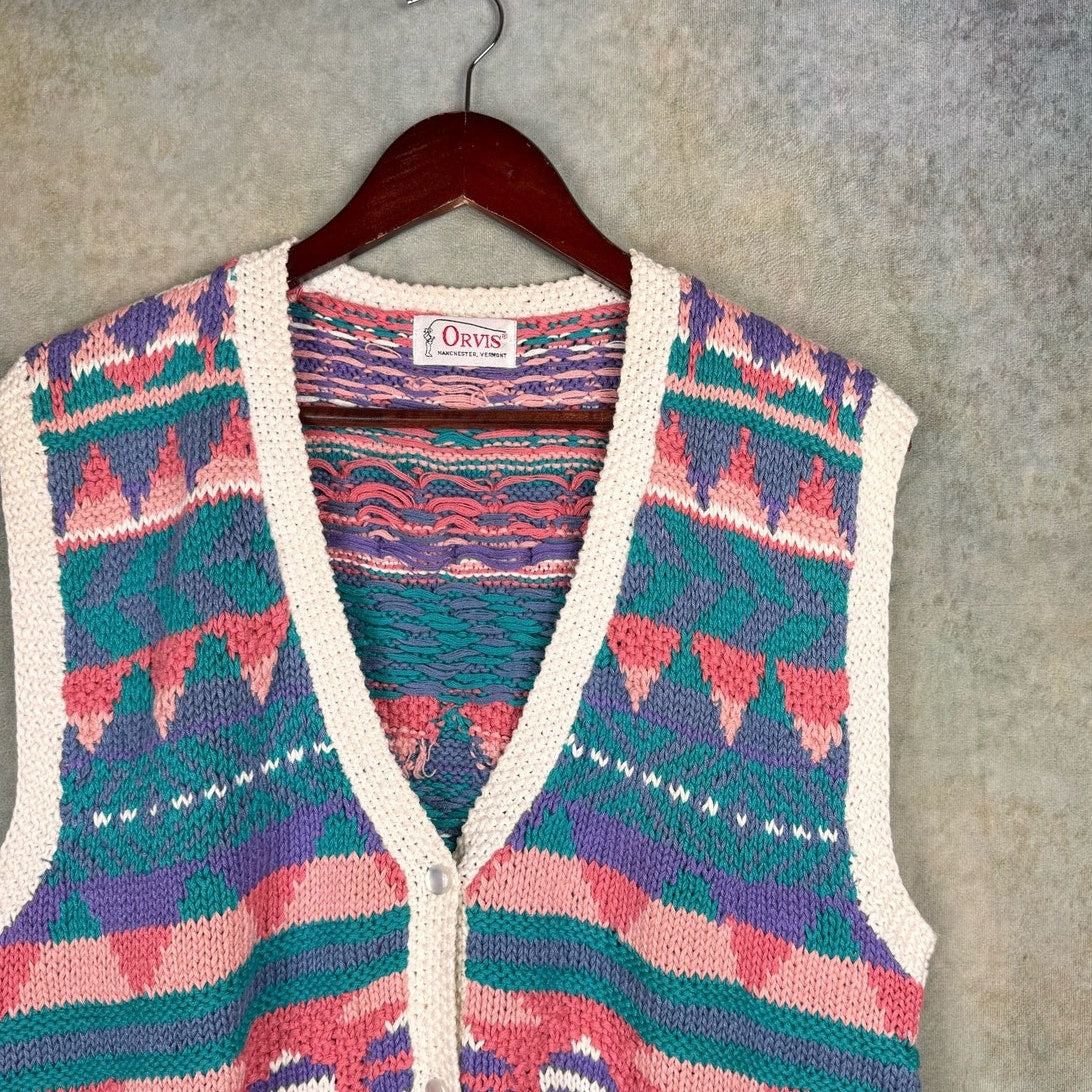 VTG 90s Striped Knit Cardigan Vest M
