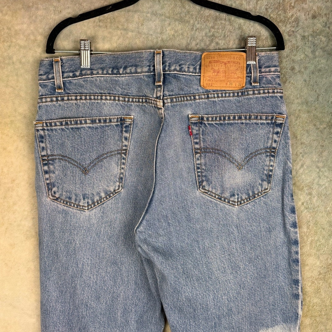 VTG 90s Levis 512 Denim Jeans 36x32 Slim Fit Tapered Leg