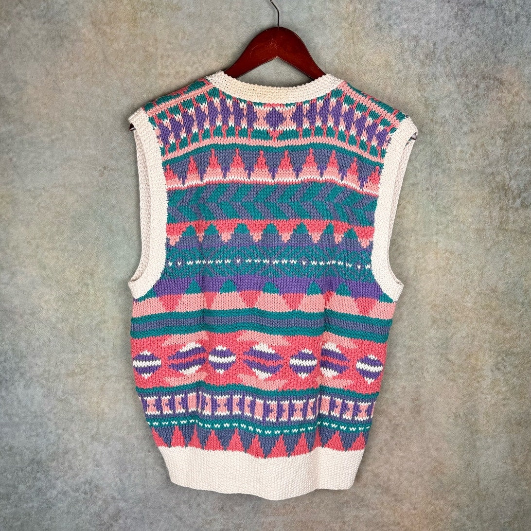 VTG 90s Striped Knit Cardigan Vest M