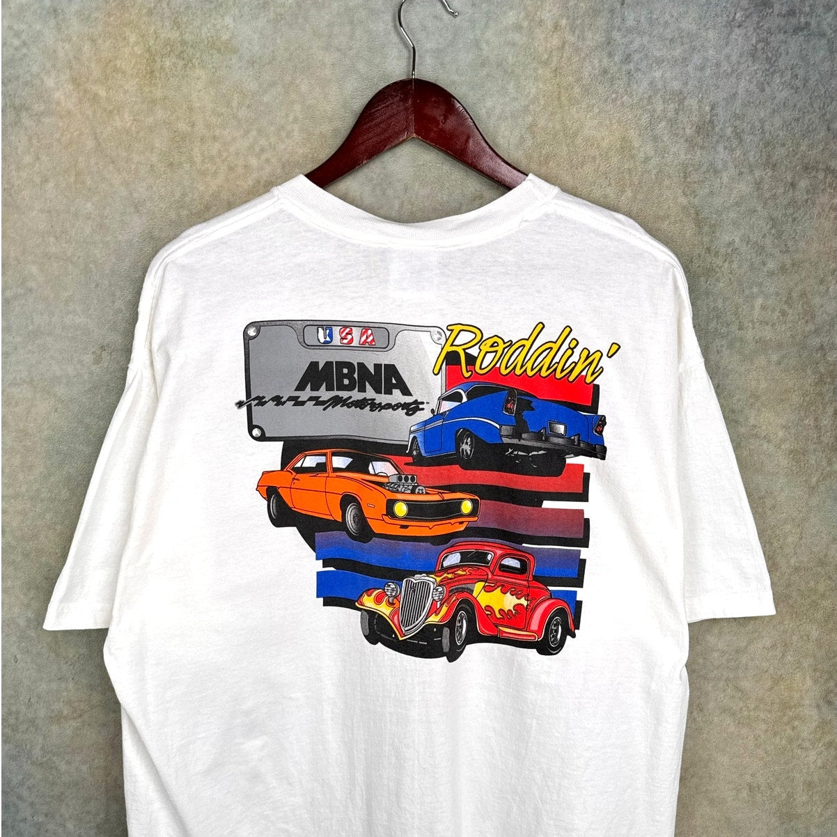 VTG 90s MBNA Motorsports Hot Rods T Shirt XL