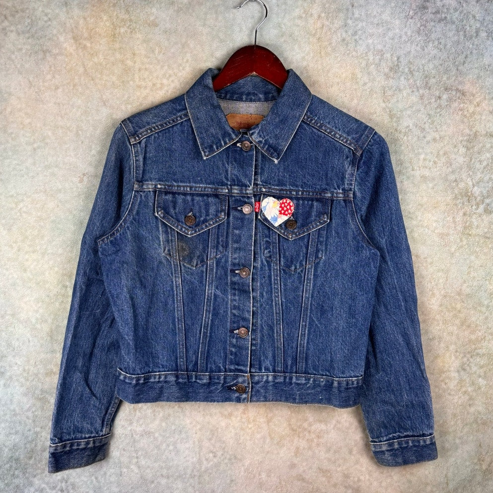 VTG 90s Levis Denim Patch Jacket Sz L