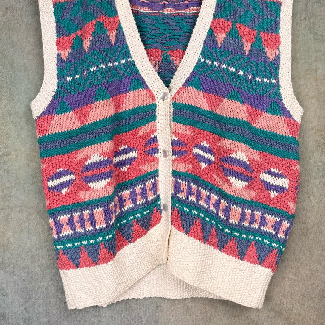 VTG 90s Striped Knit Cardigan Vest M