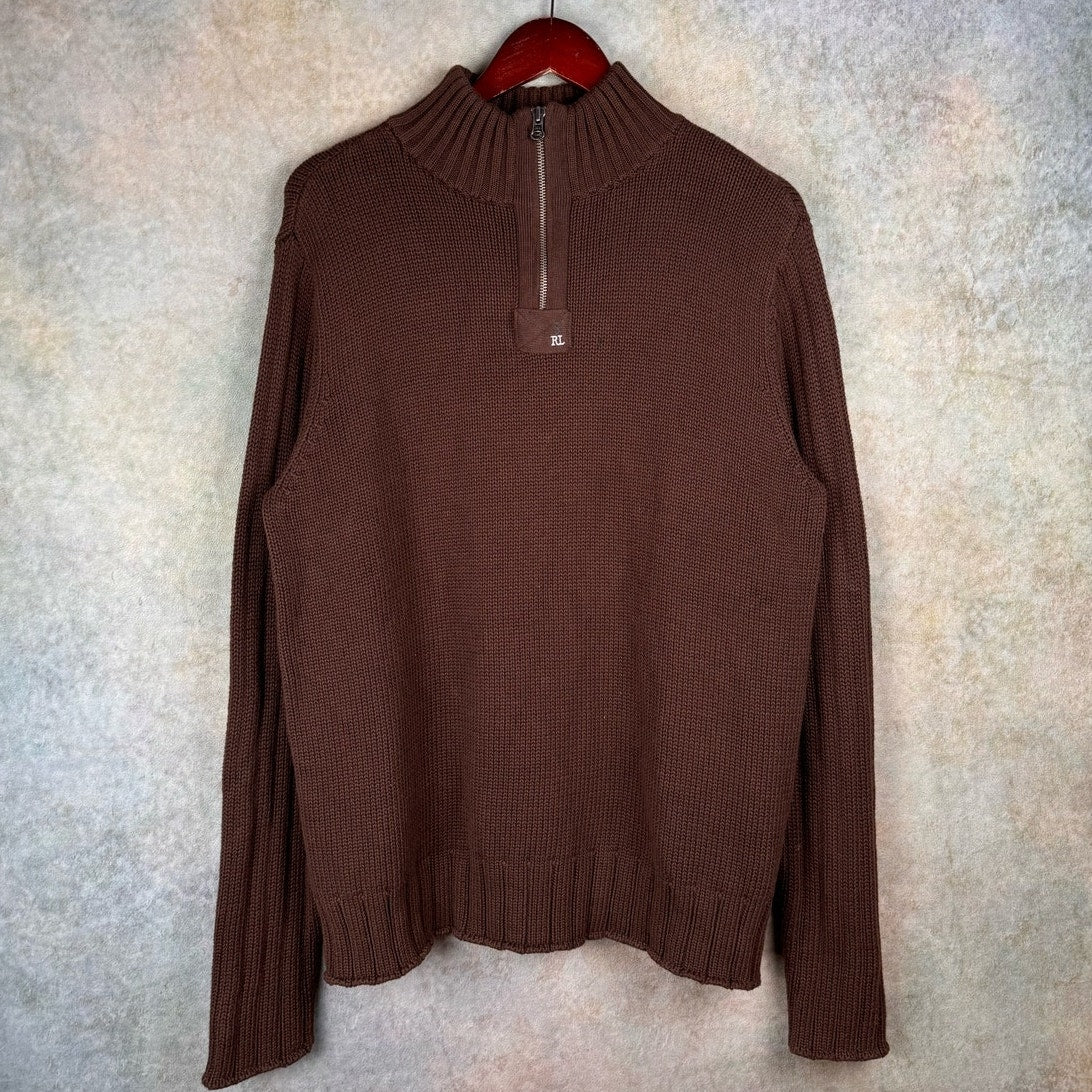 VTG 90s Polo Jeans Co Knit Q Zip Sweater L