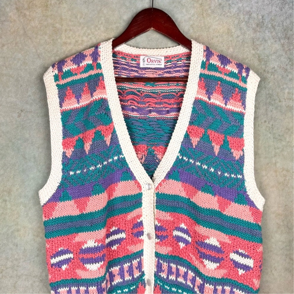 VTG 90s Striped Knit Cardigan Vest M