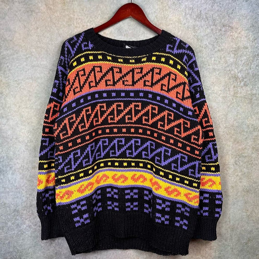 Vintage 90s Abstract Print Knit Sweater XL
