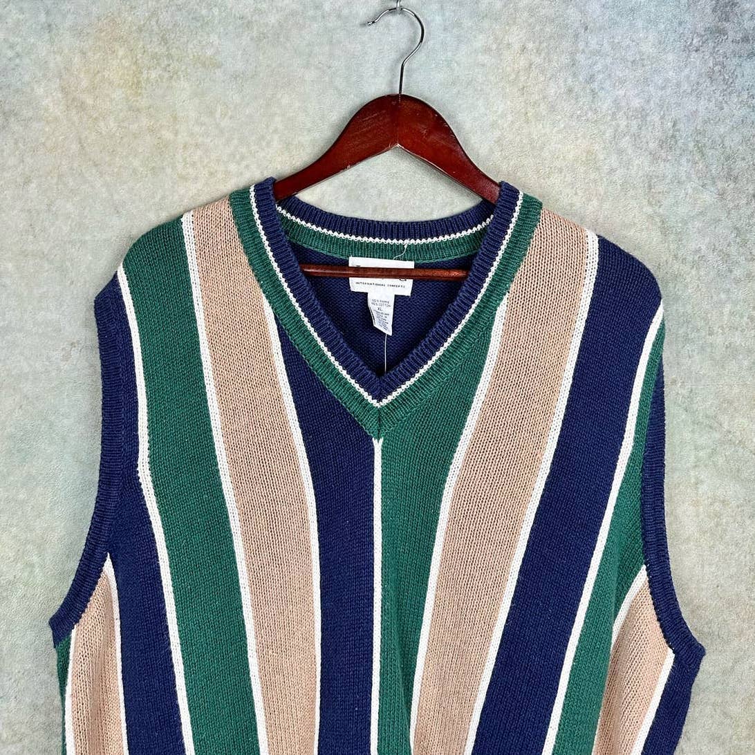 Vintage Knit Striped Sweater Vest XL