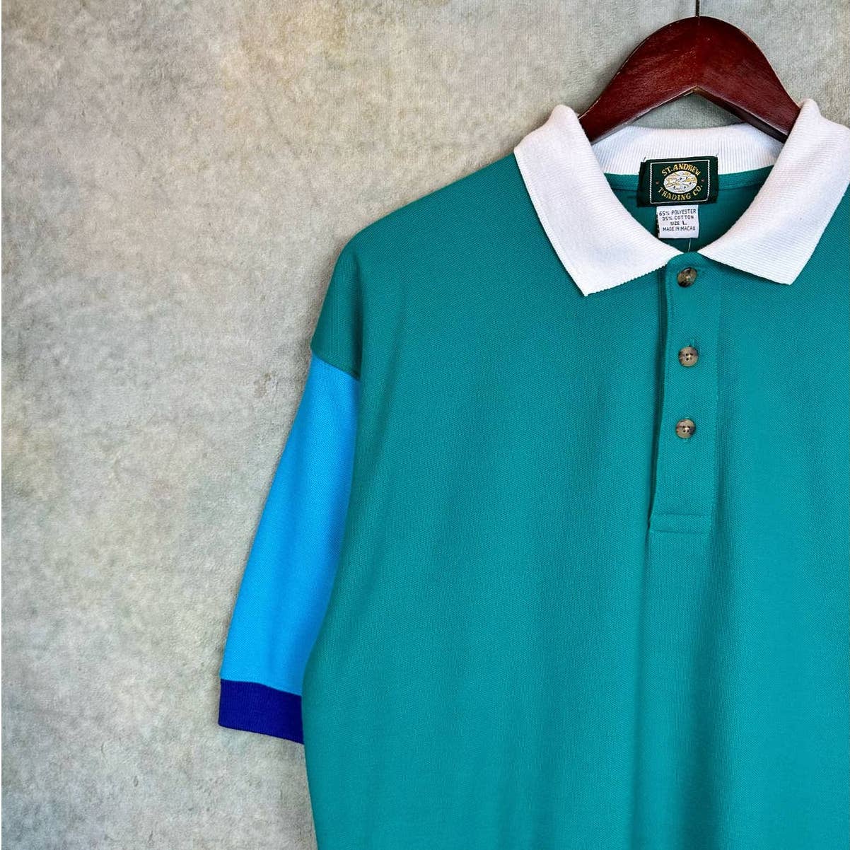Vintage Color Block Polo Shirt L