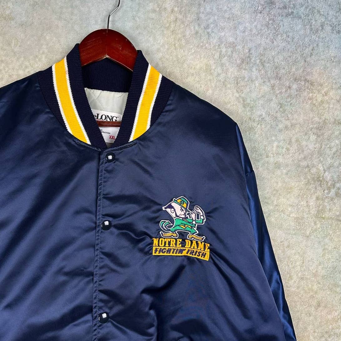 Vintage Notre Dame Satin Bomber Jacket XXL