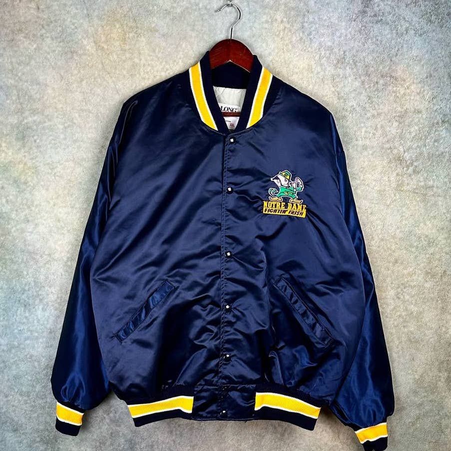 Vintage Notre Dame Satin Bomber Jacket XXL