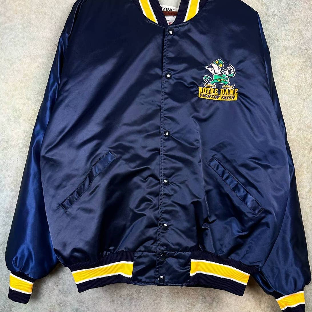 Vintage Notre Dame Satin Bomber Jacket XXL