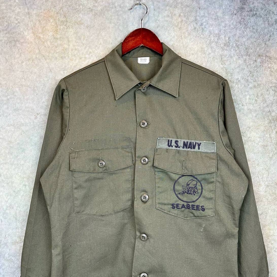 Vintage US Navy Seabees Shirt L Vietnam Era