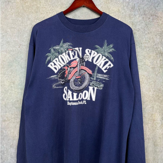 Vintage 90s Daytona Bike Week Long Sleeve Shirt Sz XL Navy Saloon Biker Florida
