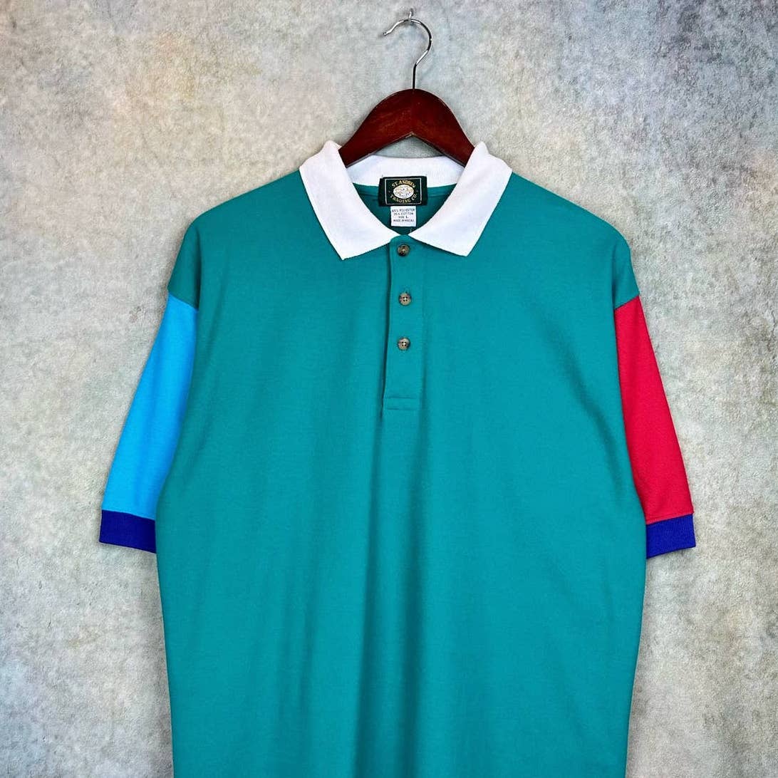 Vintage Color Block Polo Shirt L