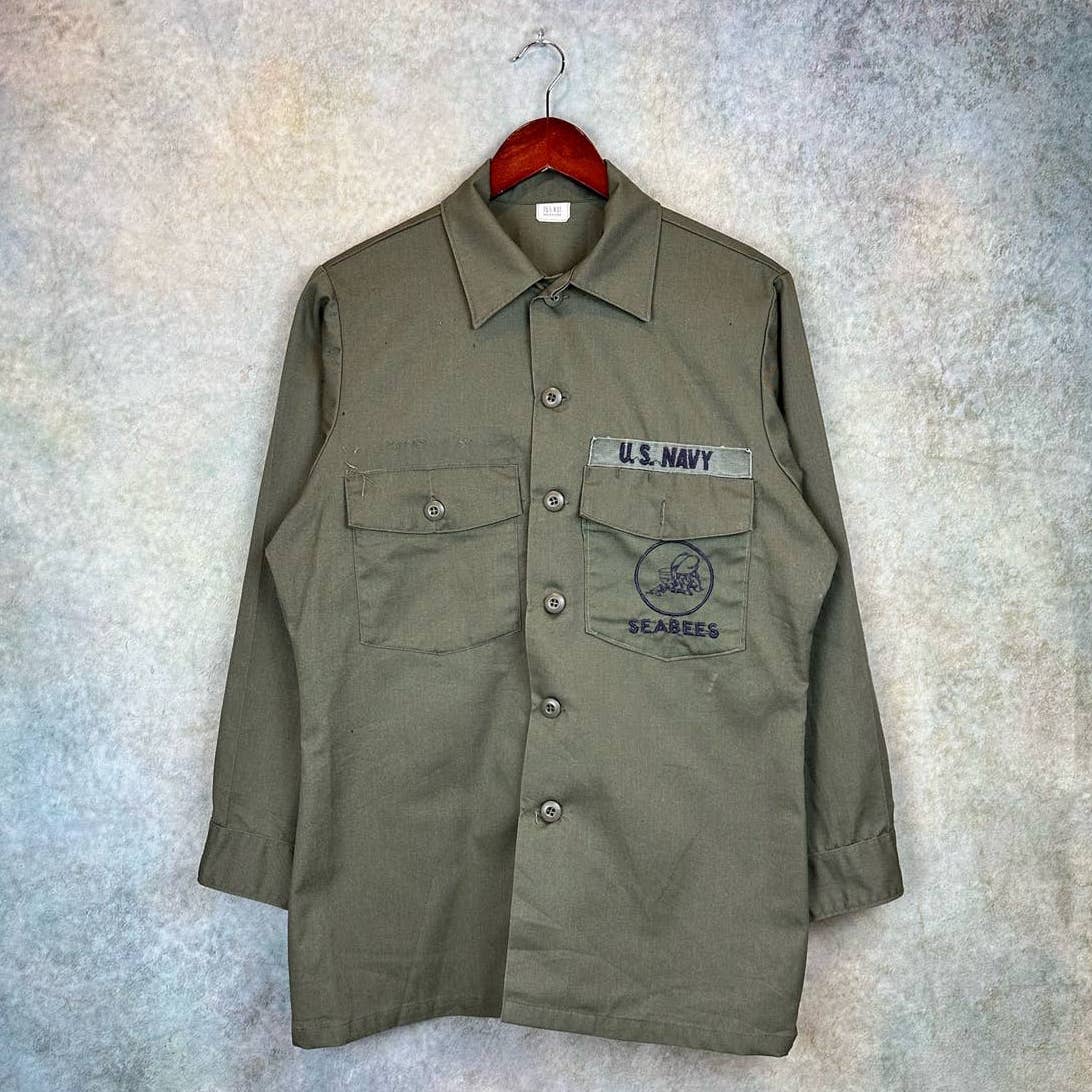 Vintage US Navy Seabees Shirt L Vietnam Era