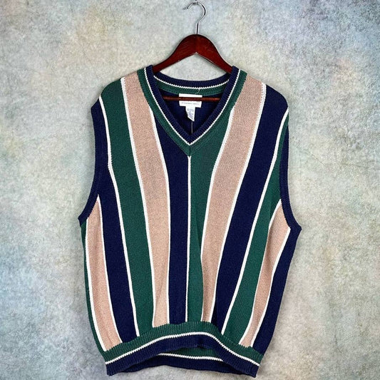Vintage Knit Striped Sweater Vest XL