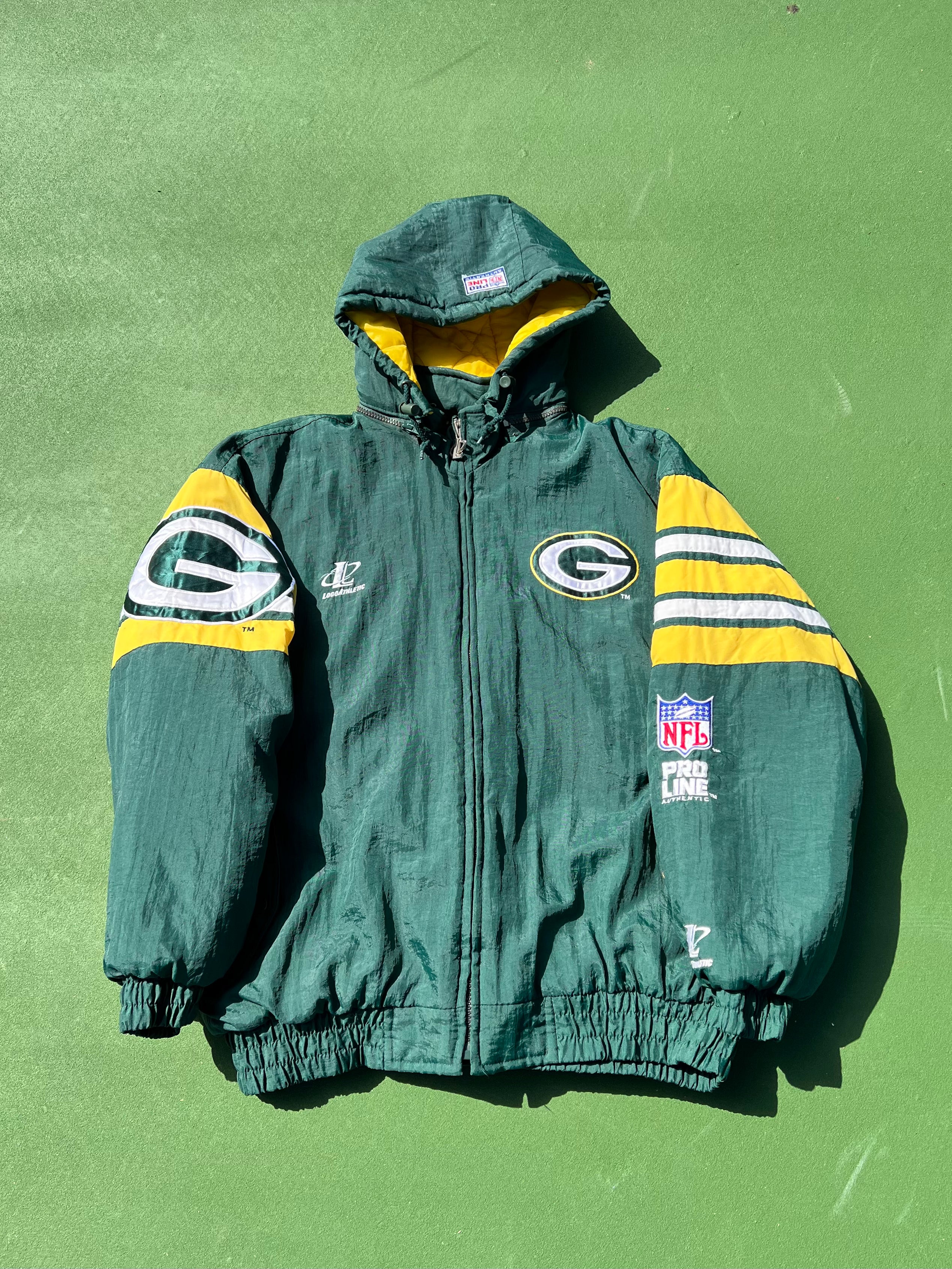 Vintage Green Bay Packers Puffer Jacket Green Yellow and 