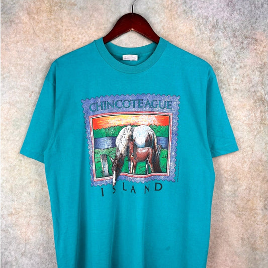 VTG 80s Chincoteague Horse T Shirt L