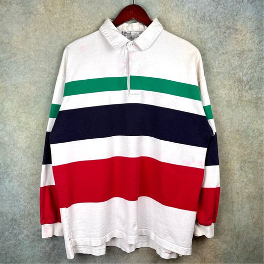 Vintage 90s Striped Rugby Polo Shirt Sz L