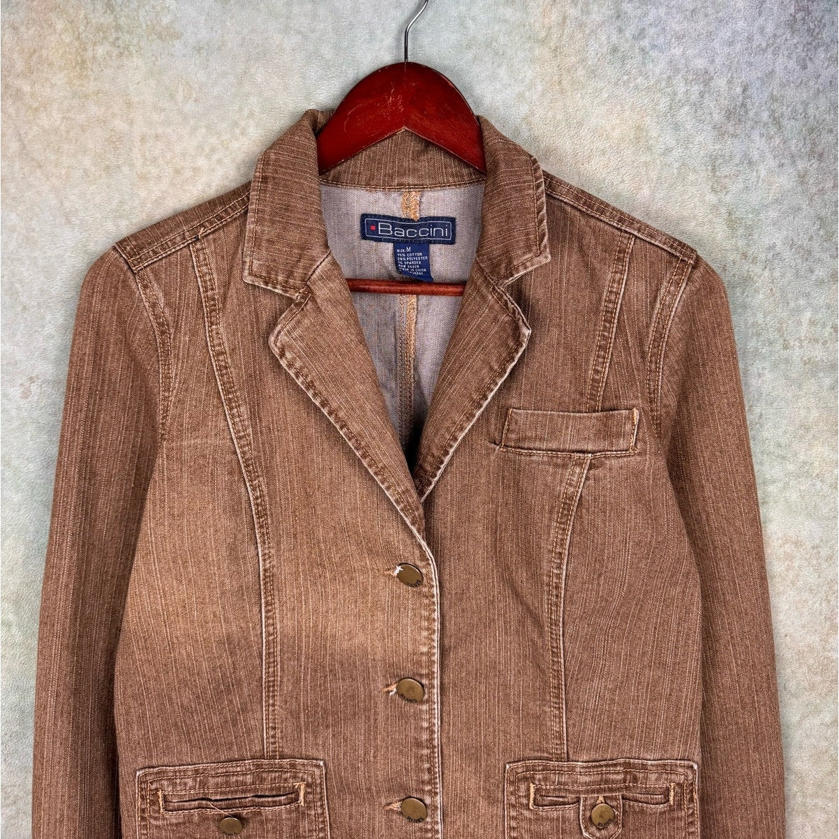 VTG 90s Brown Denim Blazer Jacket Womens M