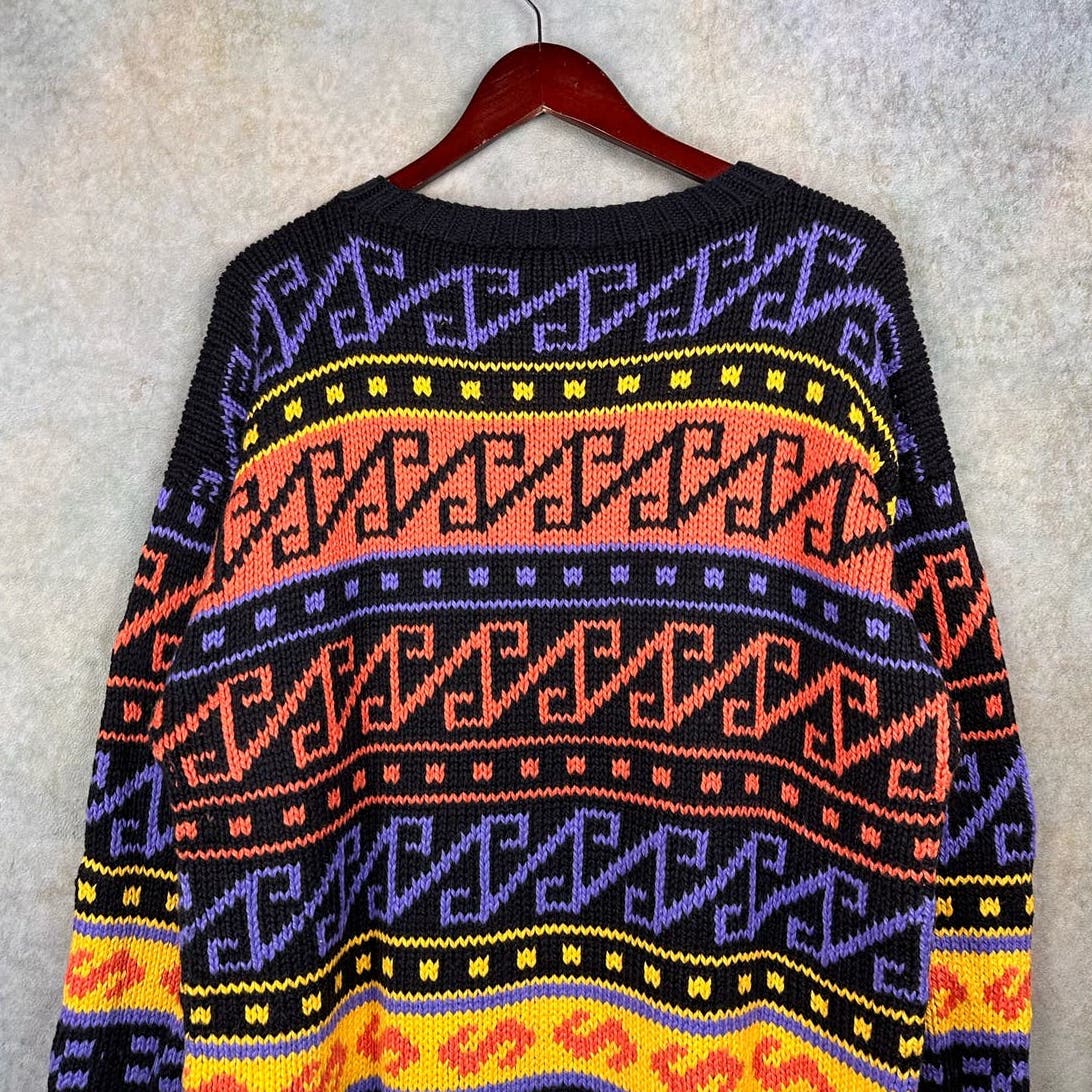 Vintage 90s Abstract Print Knit Sweater XL