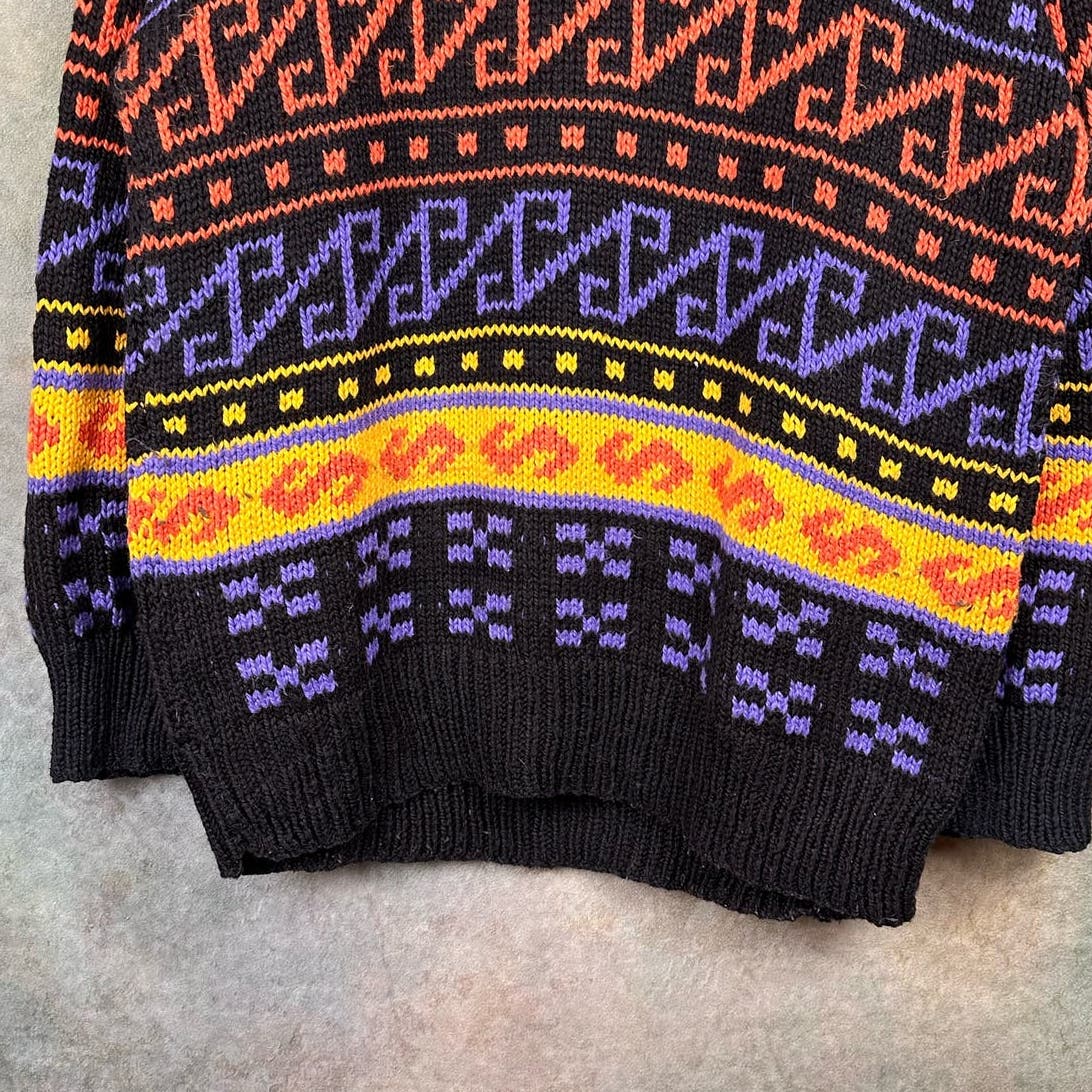 Vintage 90s Abstract Print Knit Sweater XL