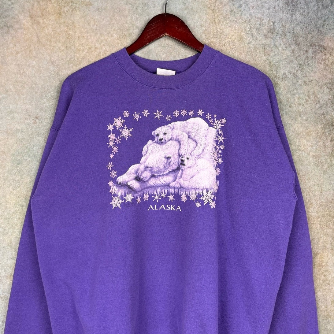 VTG 90s Alaska Polar Bear Sweatshirt L