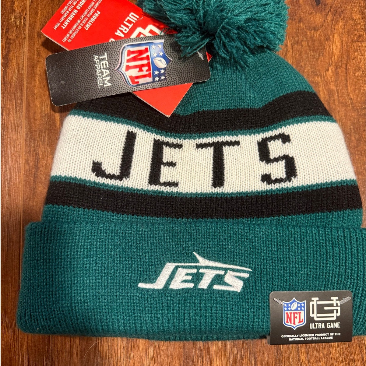 New York Jets NFL Ultra Game Beanie Hat NWT Green White Black Sports Football