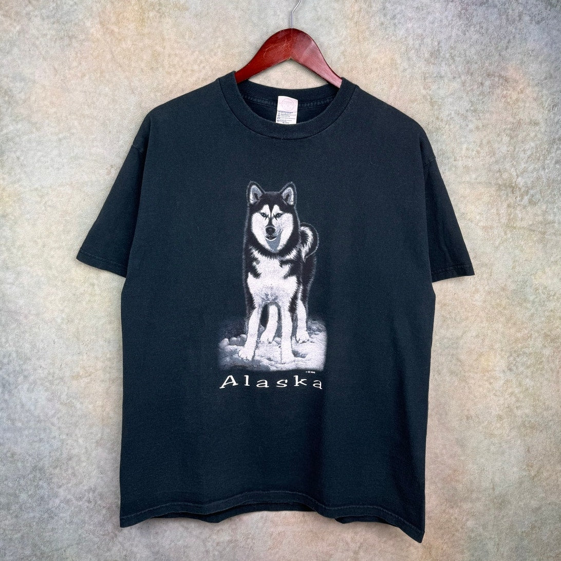 VTG 90s Wolf Graphic T Shirt L