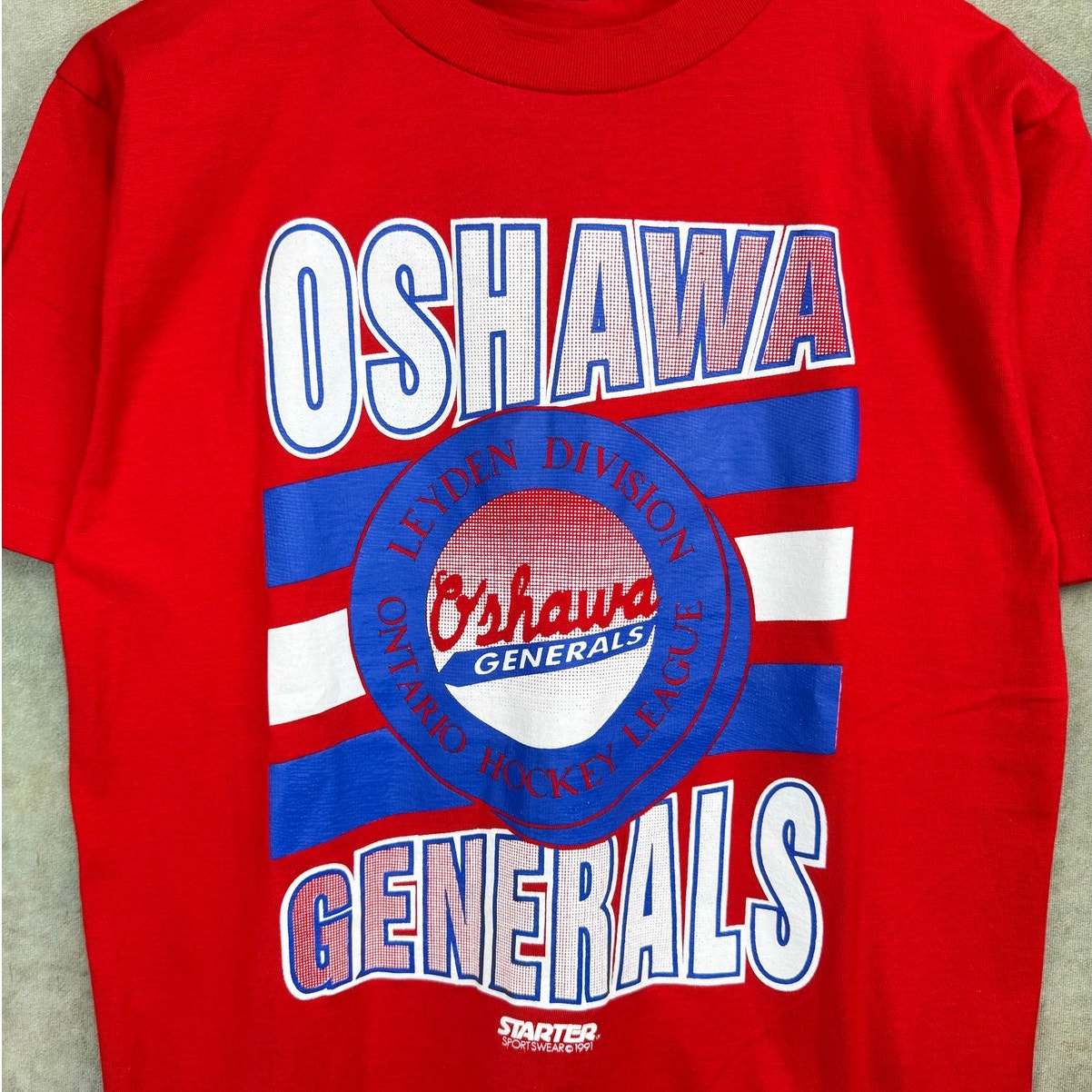 VTG 90s Oshawa Generals Hockey T Shirt M Red Minor League Canada