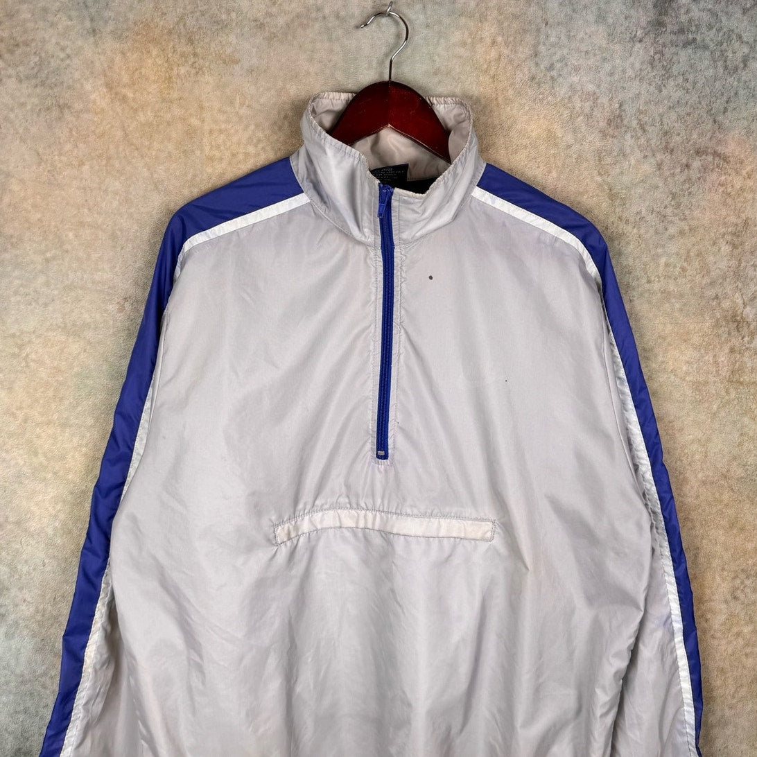 VTG 80s Nike Windbreaker Jacket Mens Sz L Gray Blue 1/4 Zip Pocket Blue Tag