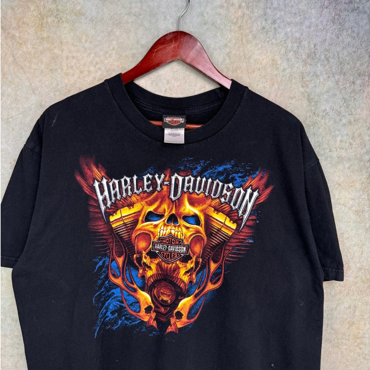 Y2K Harley Davidson Skull Flame T Shirt XL