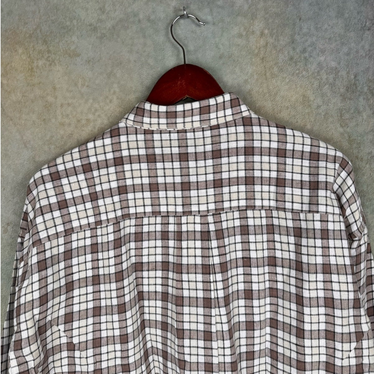 VTG 90s Perry Ellis Brown Plaid Button Up Shirt XL