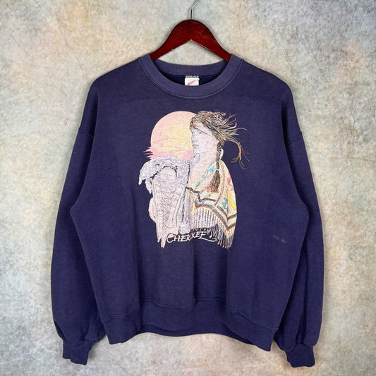 VTG 80s Native American Woman Graphic Sweatshirt M