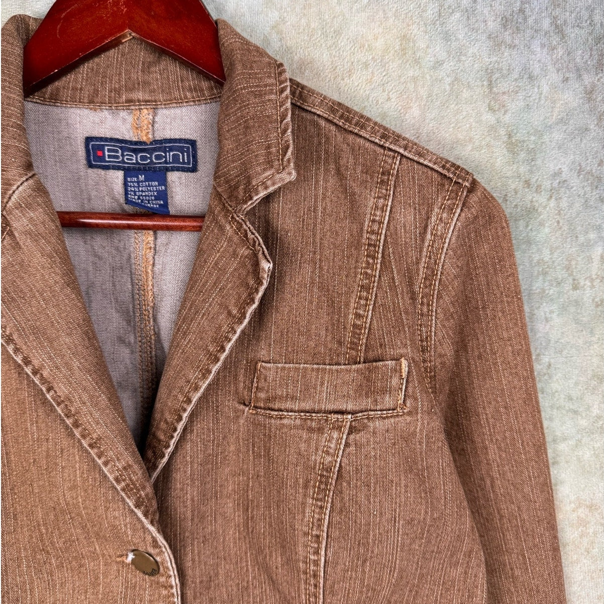 VTG 90s Brown Denim Blazer Jacket Womens M