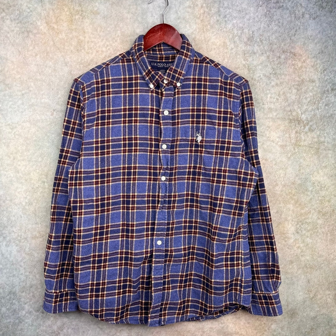 VTG USPA Blue Plaid Flannel Shirt M