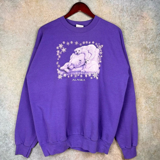 VTG 90s Alaska Polar Bear Sweatshirt L