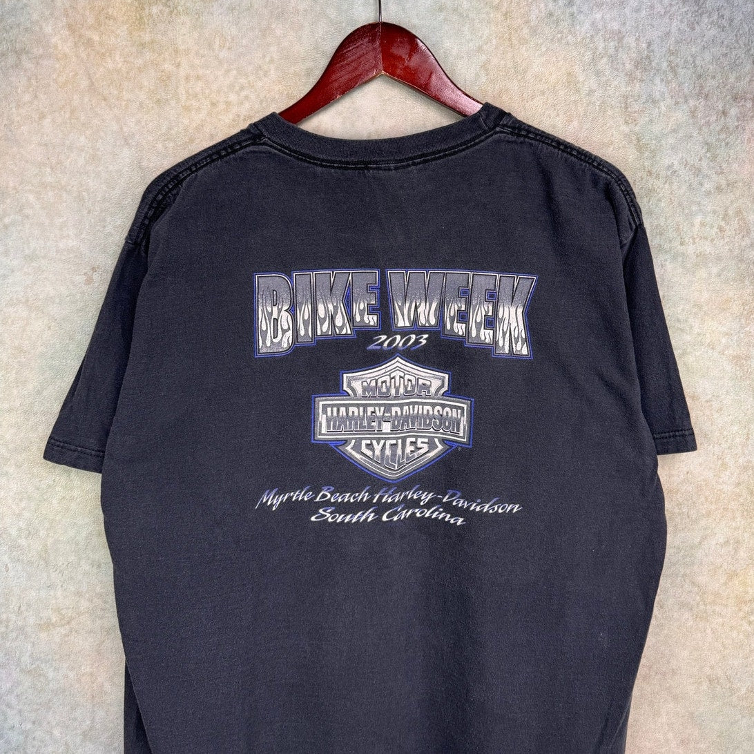 VTG Y2K Harley Davidson Blue Flame T Shirt XL